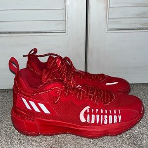bright red Adidas womens basketball/athletic shoes.